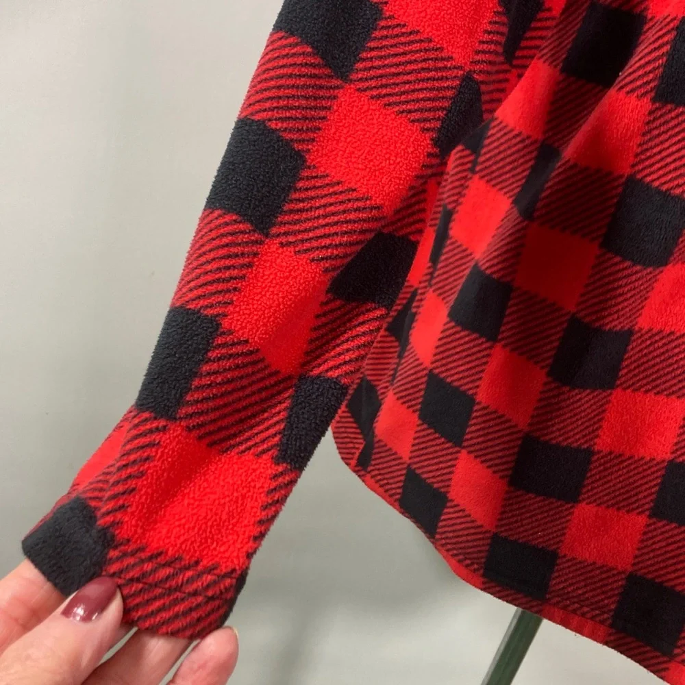 Arctic Trail Top Women Size XL Red & Black Fleece V Neck Cozy Relaxed Fit - Picture 4 of 8